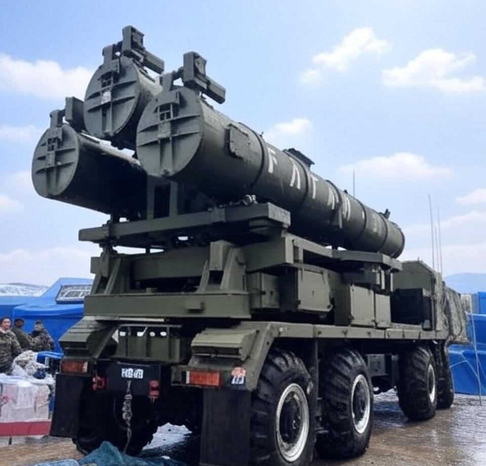 A Pakistan military vehicle equipped with multiple Fatah missiles, displayed on a multi-axle transporter during a ceremonial or training event, with soldiers and equipment visible in the background under a clear sky.