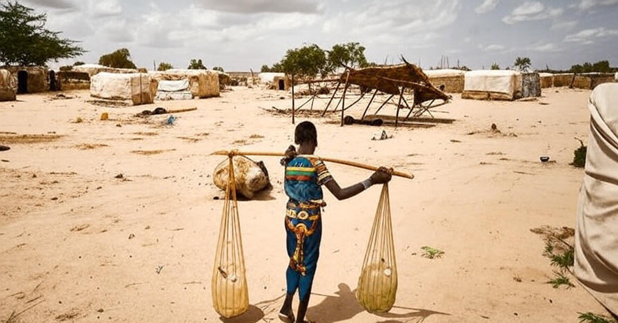 UN Report: 780 Million People Faced Hunger in 2023. The image features a world map with labels for S&P 500, Dow Jones, Nasdaq, and U.S. Inflation (September 2024). It highlights 780 million people facing hunger due to conflicts, inflationary pressures, and climate disasters. Icons represent food scarcity and humanitarian aid strengthening efforts with agricultural resilience, set against a global economic backdrop.